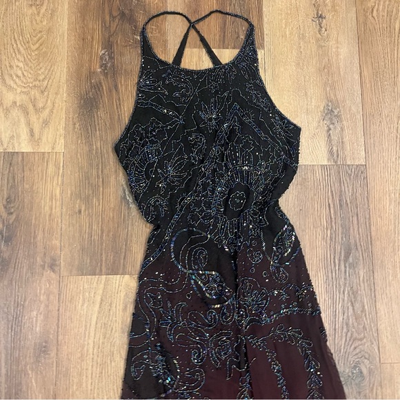 Vintage Y2K 100% Silk Beaded Dress Vintage Beaded Dress Ombré Goth Prom Dress - Picture 7 of 15